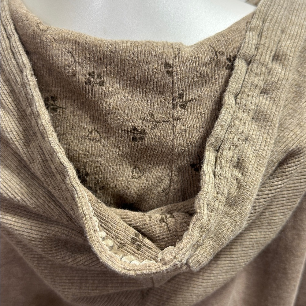 Y2K Old Navy Taupe Hooded V-Neck Pullover Sweatshirt - Picture 6 of 8